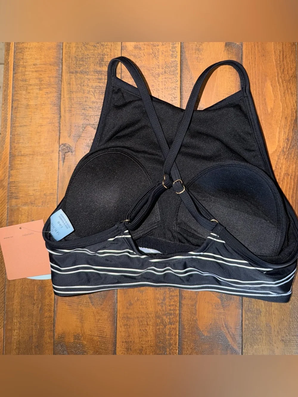 Target Black and White Striped High Neck Swim Top
